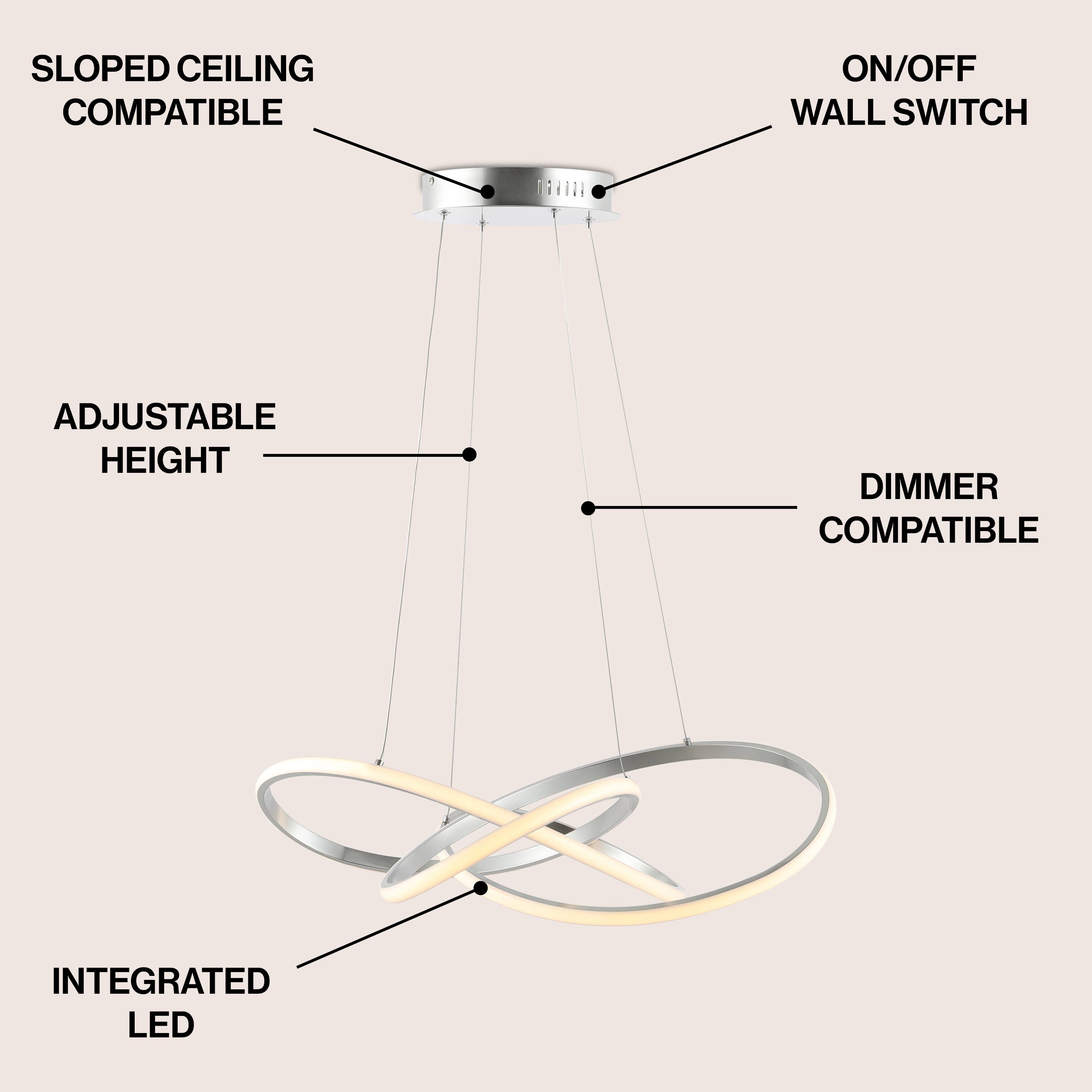 SLOPED CEILING COMPATIBLE  
ON/OFF WALL SWITCH  
ADJUSTABLE HEIGHT  
DIMMER COMPATIBLE  
INTEGRATED LED
