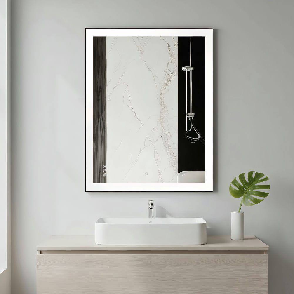 Alt View 6. Kadyn - 36x28 Inch Vertical Rectangle LED Bathroom Mirror with Black Metal Frame - Black.