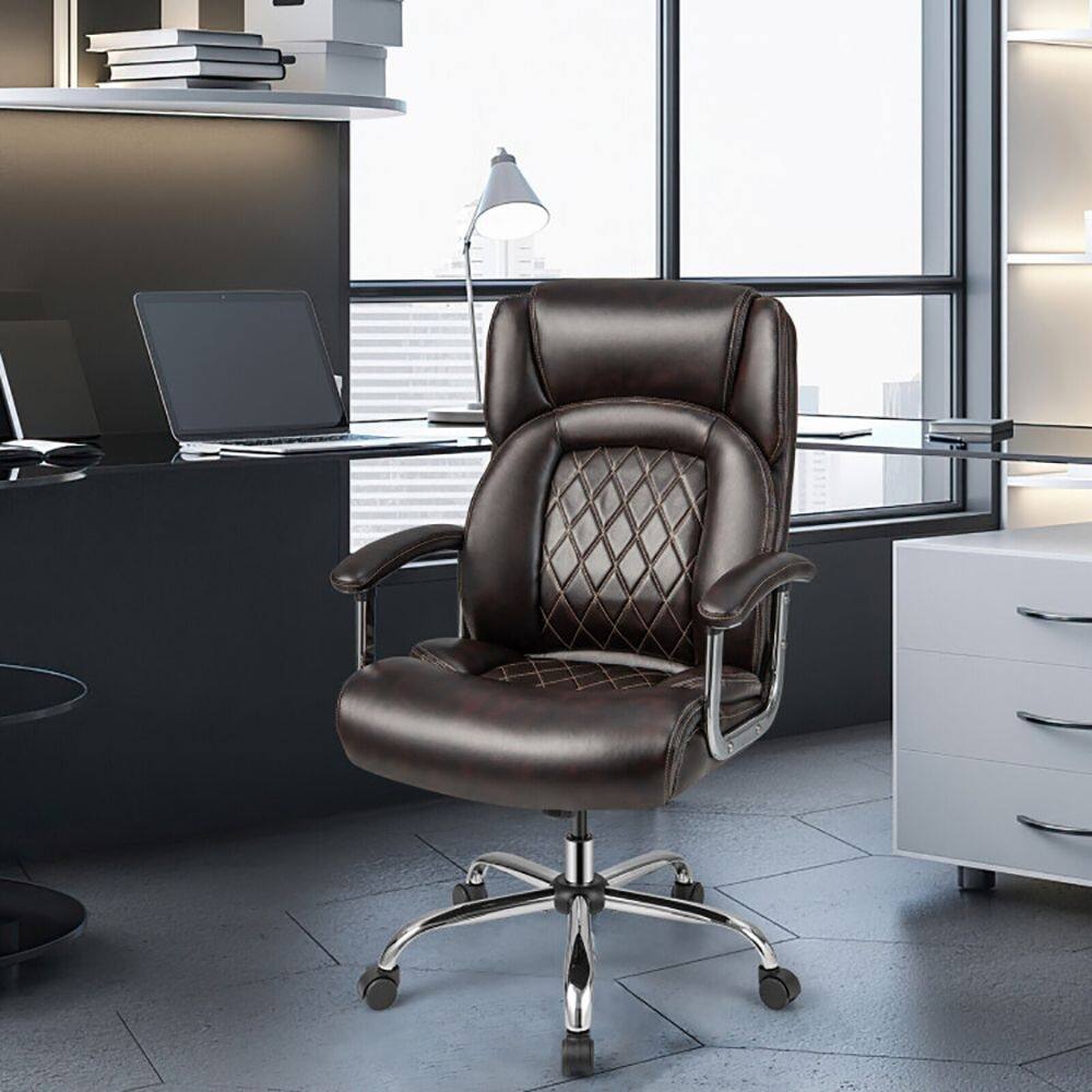 Angle. Loheer - Loheer Big and Tall Office Chair Heavy Duty 500 lbs Capacity High Back Computer Desk Chair Height Adjustable Metal Base - Black/Brown.