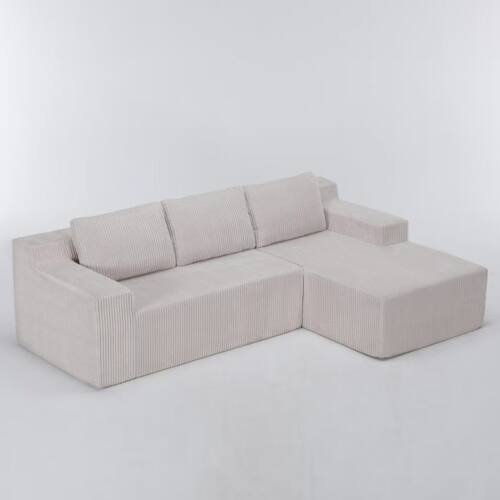 Alt View 1. Anysun - Corduroy L-Shape Modular Sectional Sofa Set - Luxury Floor Couch, Foam-Filled Compressed for Living Room & Bedroom - Beige.