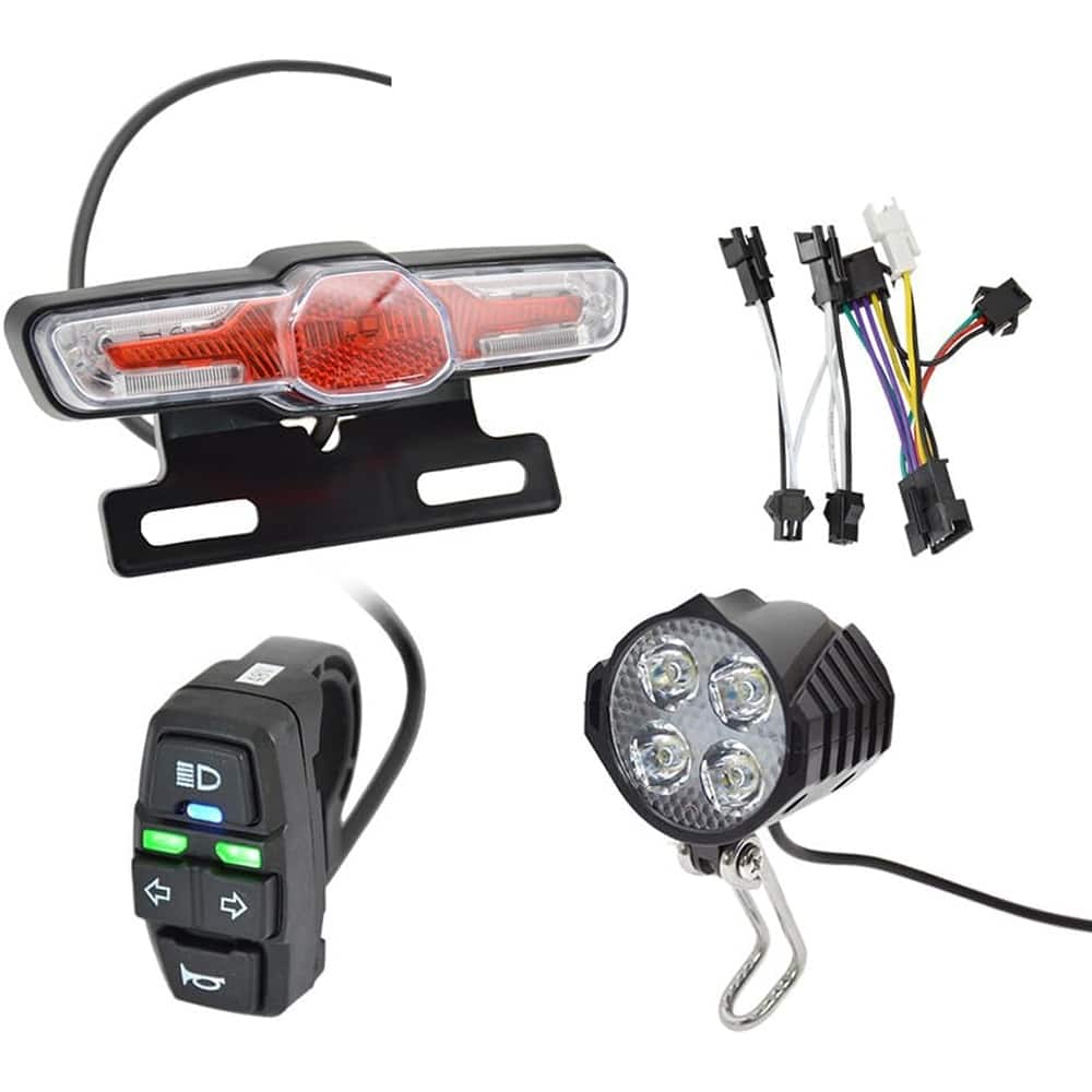 RTMB - Ebike LED Headlight & Taillight Set, Front & Rear Warning Lights - Black