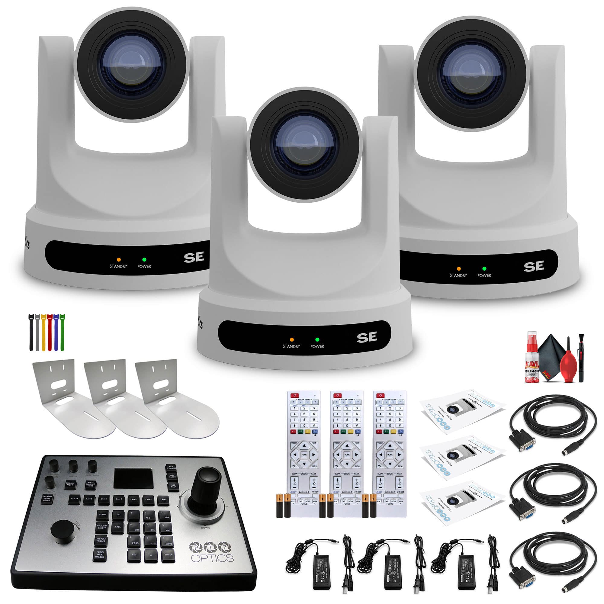 3 x PTZOptics Move SE PTZ Camera with 20x Optical Zoom + PT-JOY-G4 Controller + 3 x Wall Mount