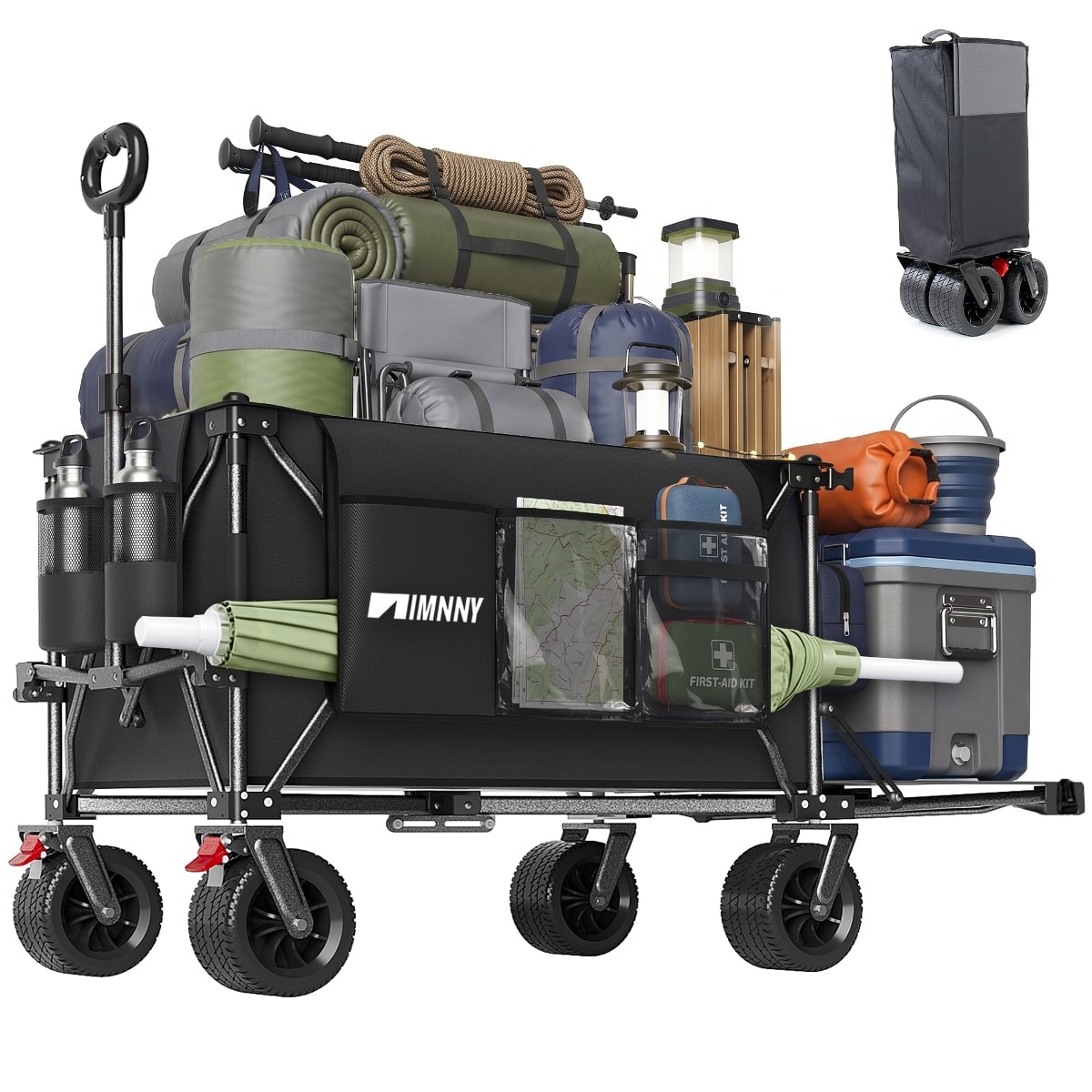 Loheer - 300L Folding Beach Wagon, 500 lb Heavy Duty Garden Cart with 58 Inch Tailgate and All Terrain Wheels
