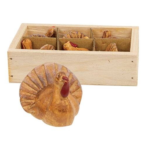 Front. BreeBe - 6/Set Resin Turkeys in Crate - Natural, Red.