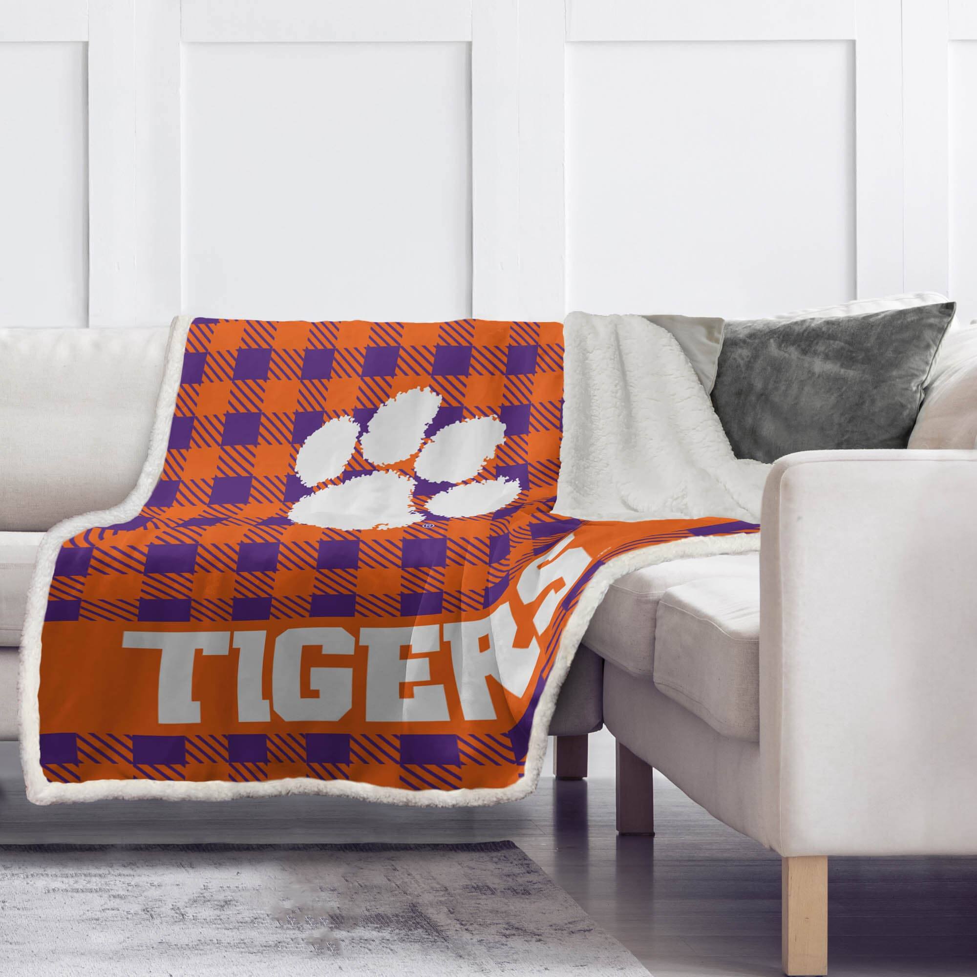 Alt View 1. Pegasus - Clemson Tigers 50" x 60" Buffalo Check Royal Plush Sherpa Blanket - Multicolor.