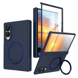 Dteck - Magnetic Case for Samsung Galaxy Z Fold8 with Screen Protector , 360° Rotating Kickstand Shockproof Hinge Cover - Darkblue