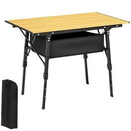 Outsunny - 3ft Portable Camping Table with Storage Bag, Adjustable Height Aluminum Small Folding Table - Brown