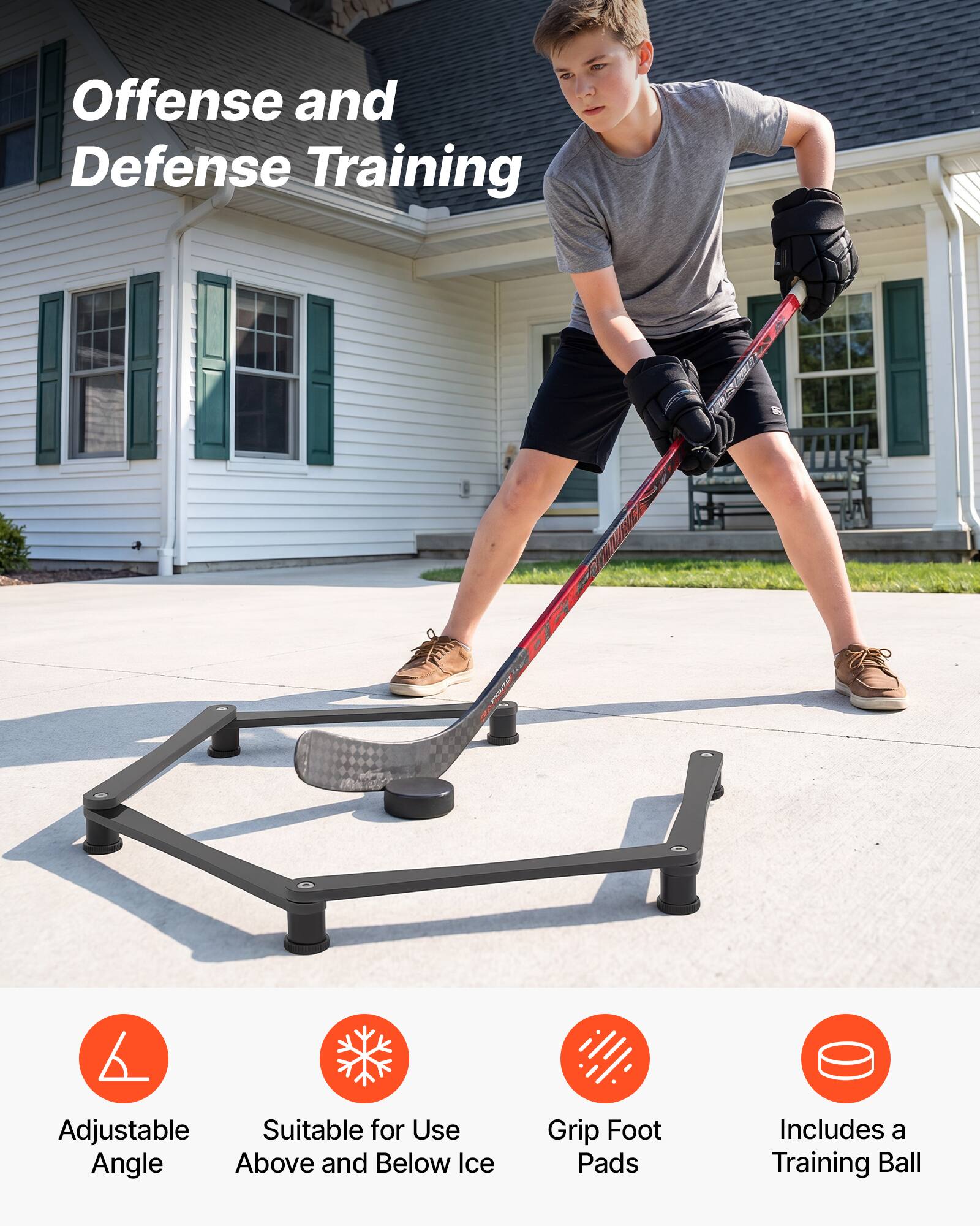 Offense and Defense Training Adjustable Suitable for Use Angle Above and Below Ice Grip Foot Pads Includes a Training Ball