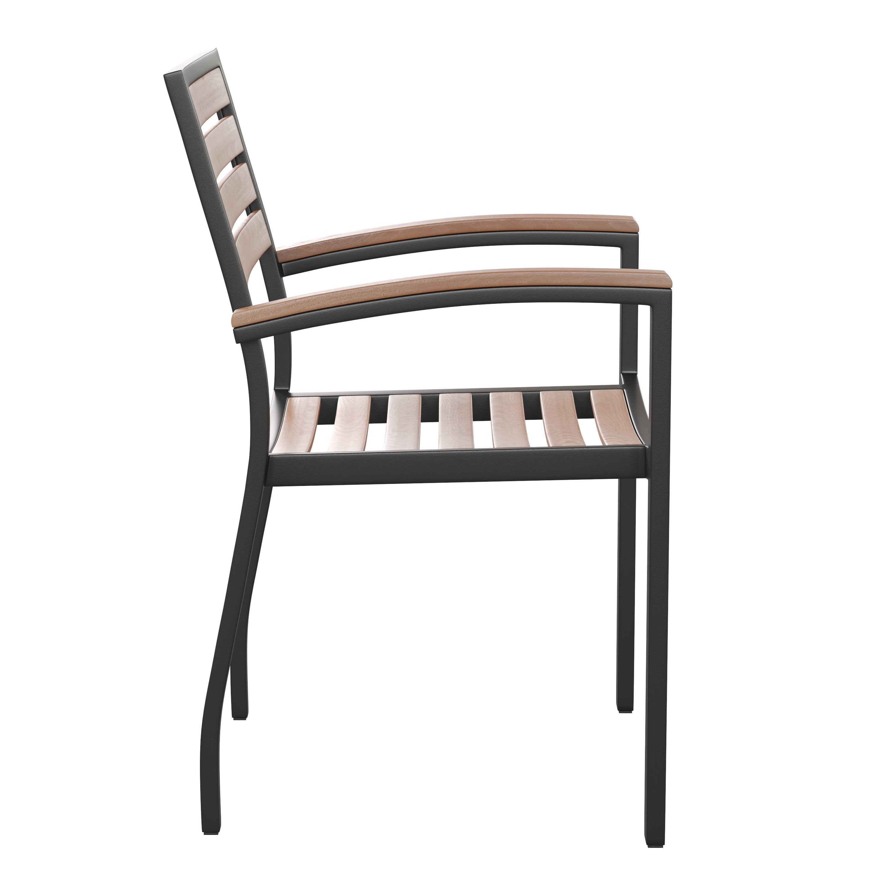 Alt View 7. Emma + Oliver - Set of 4 Stackable All-Weather Aluminum Patio Chairs with Faux Teak Slats - Teak.