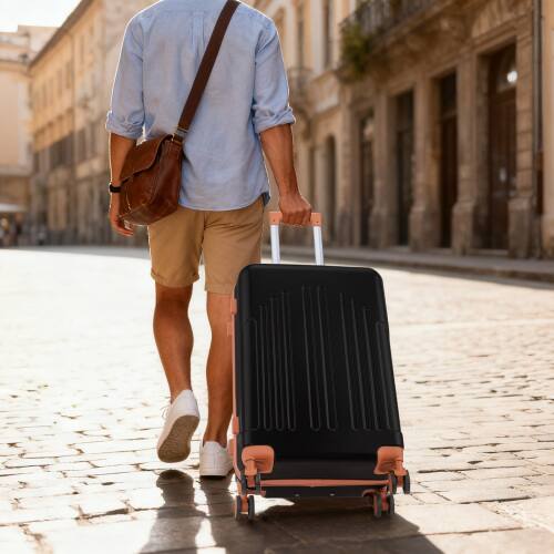 Alt View 3. Winado - 28" Checked Luggage Trolley Case ABS Hardside Large Suitcase with Double Spinner Wheels & TSA Lock for Travel Business - Black & Brown.