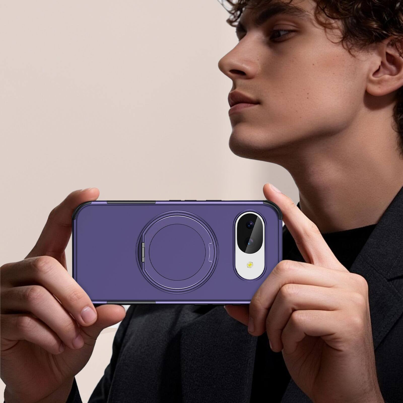 Alt View 4. Dteck - Magnetic Shockproof Case for Google Pixel 10a, 360 Rotating Ring Stand Non Slip Cover with Raised Edge Protection - Deeppurple.