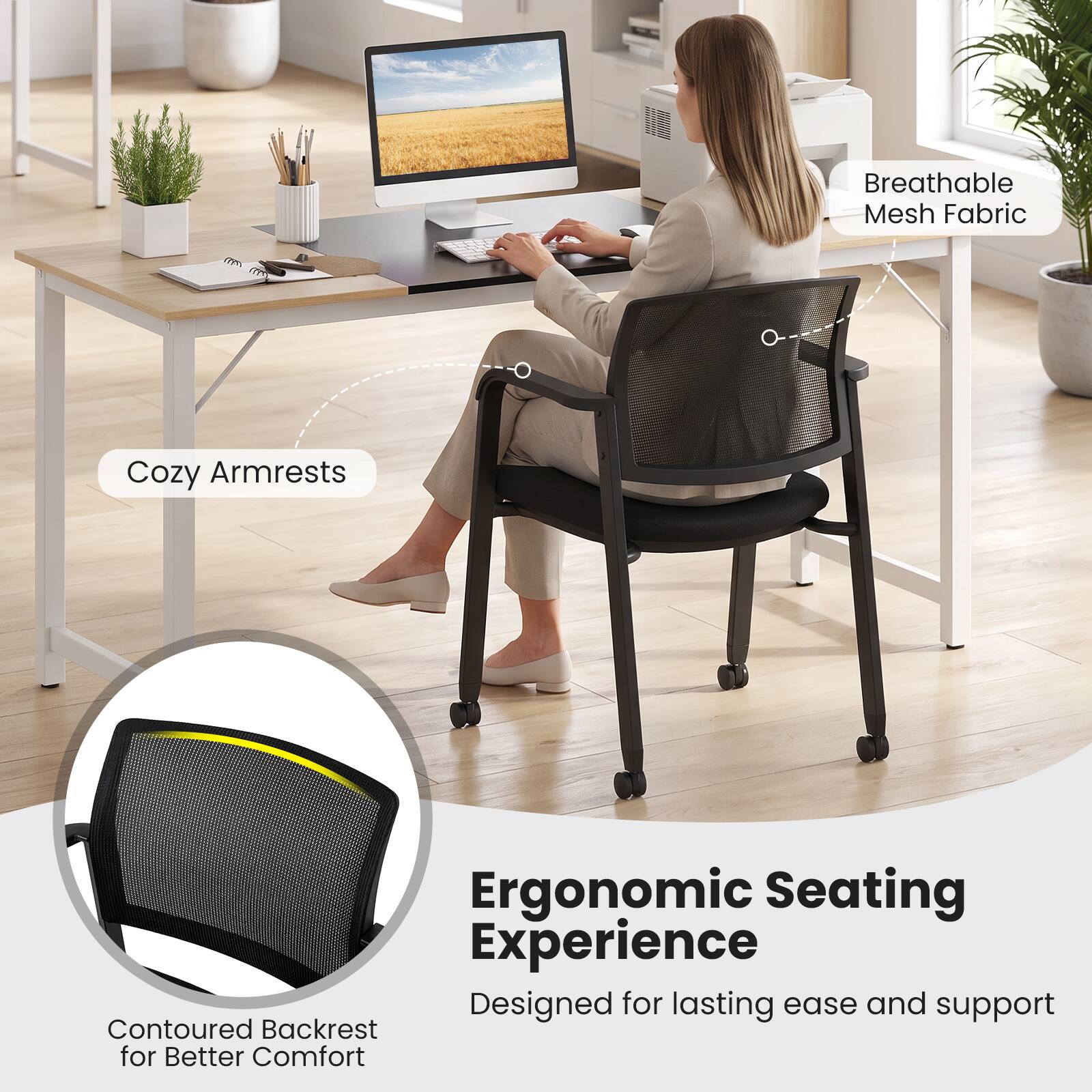 Costway Stackable Conference Room Chairs Set of 4 Guest Chairs with ...