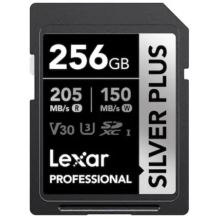 256 GB
205 MB/s R
150 MB/s W
V30
3 SP
XC I
Lexar PROFESSIONAL
SILVER PLUS