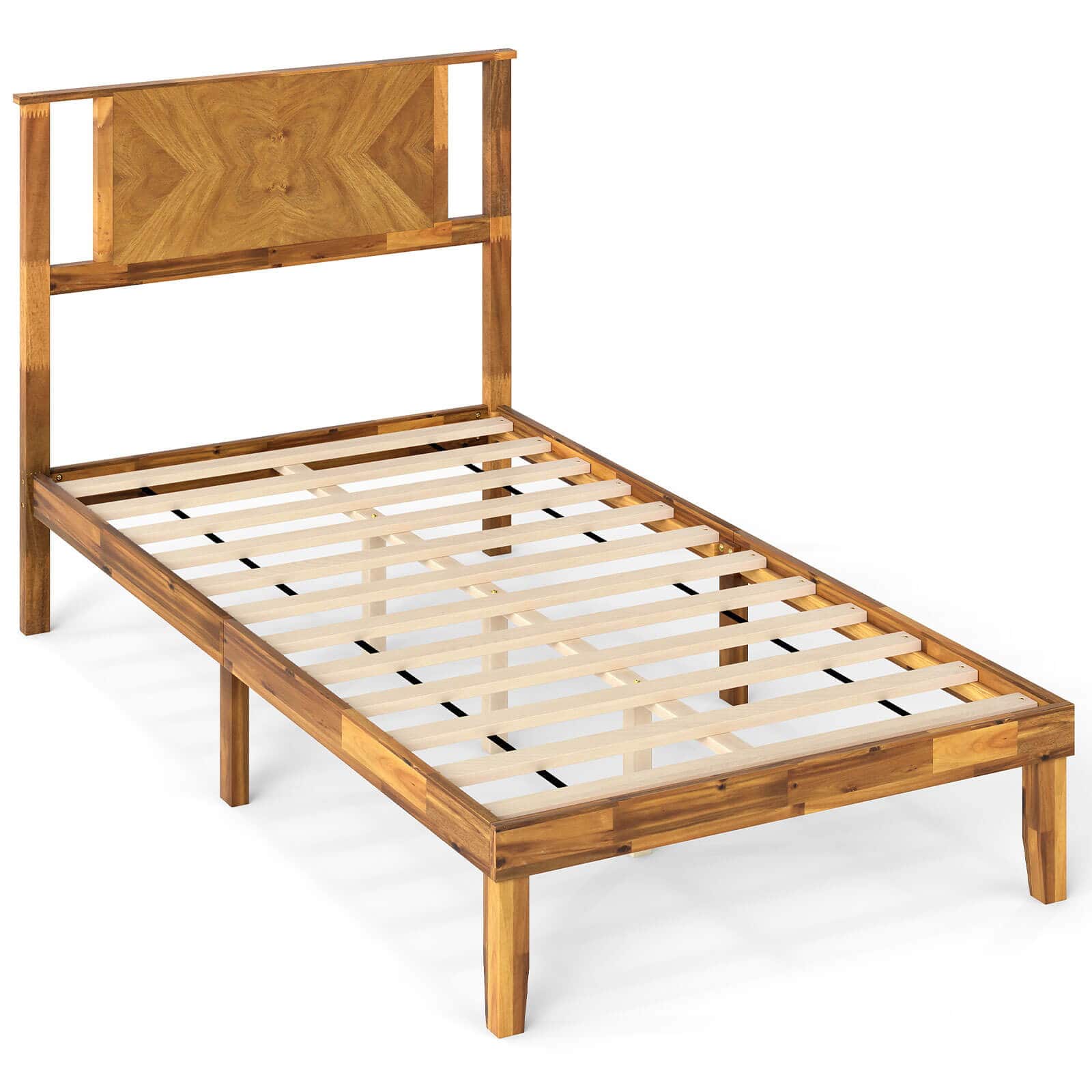 Costway - Twin Size Bed Frame with Headboard Under-Bed Space No Box Spring Needed - Natural price history on PriceWatchPro