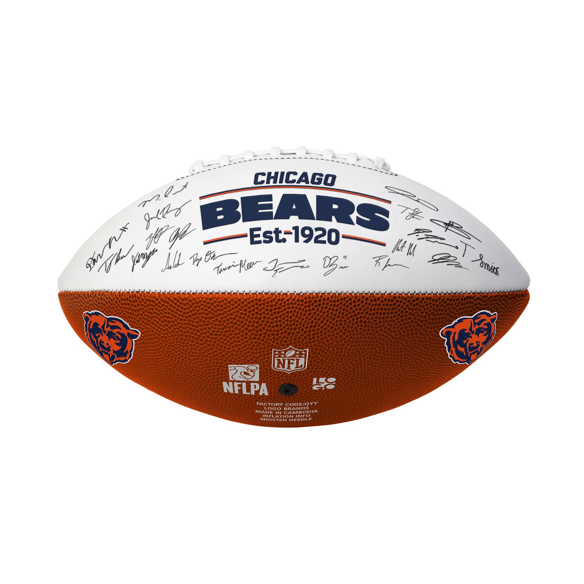 CHICAGO BEARS  
Est. 1920  

NFL  
NFLPA  

FACTORY CODE/0YY  
MADE IN CAMBODIA  
MADE IN CHINA  
MADE IN VIETNAM  

MODEL/0YY  
MADE IN CAMBODIA  
MADE IN VIETNAM  

NFLPA  
FACTORY CODE/0YY  
MADE IN CAMBODIA  
MADE IN VIETNAM  

[Signatures]