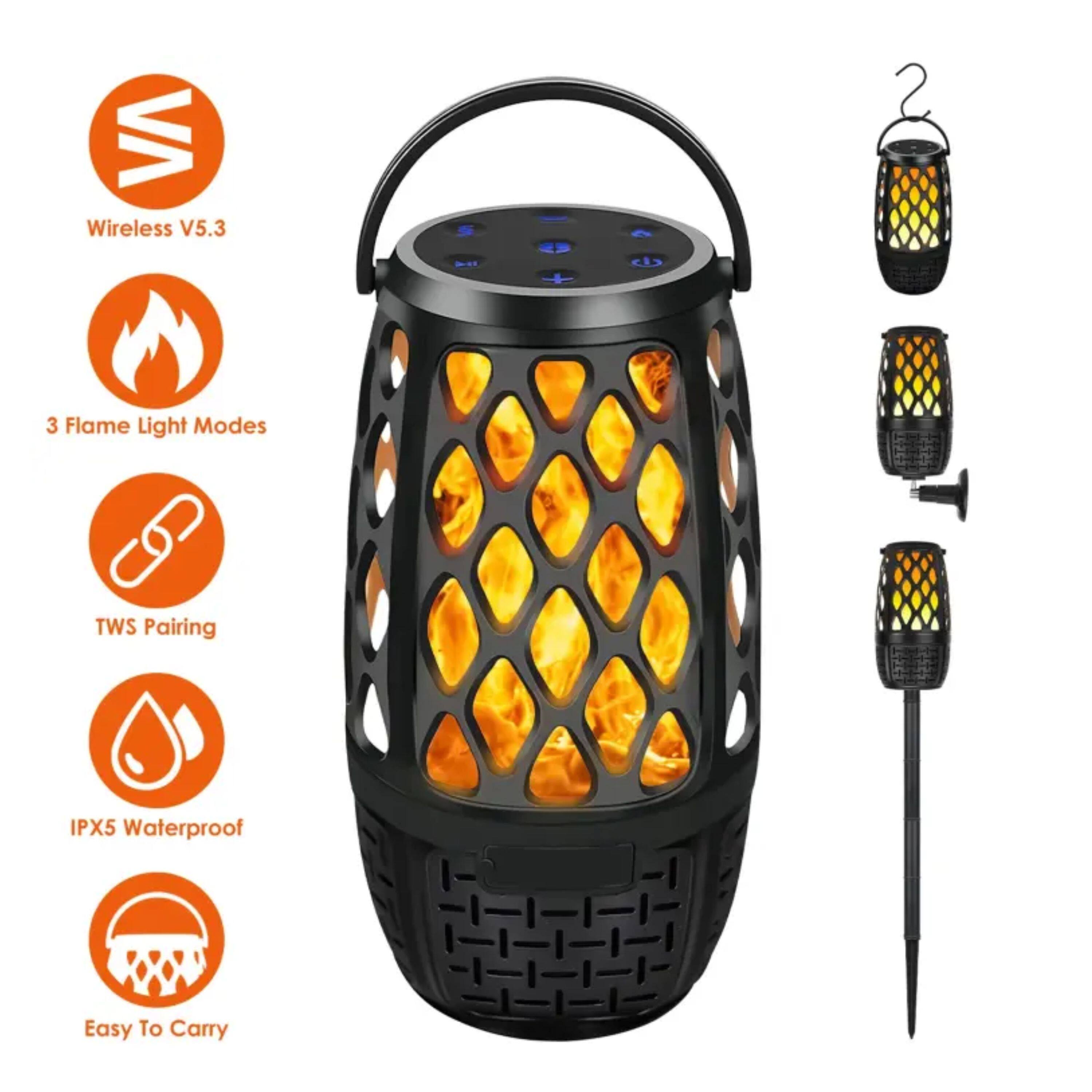 VA Wireless V5.3  
3 Flame Light Modes  
TWS Pairing  
IPX5 Waterproof  
Easy To Carry
