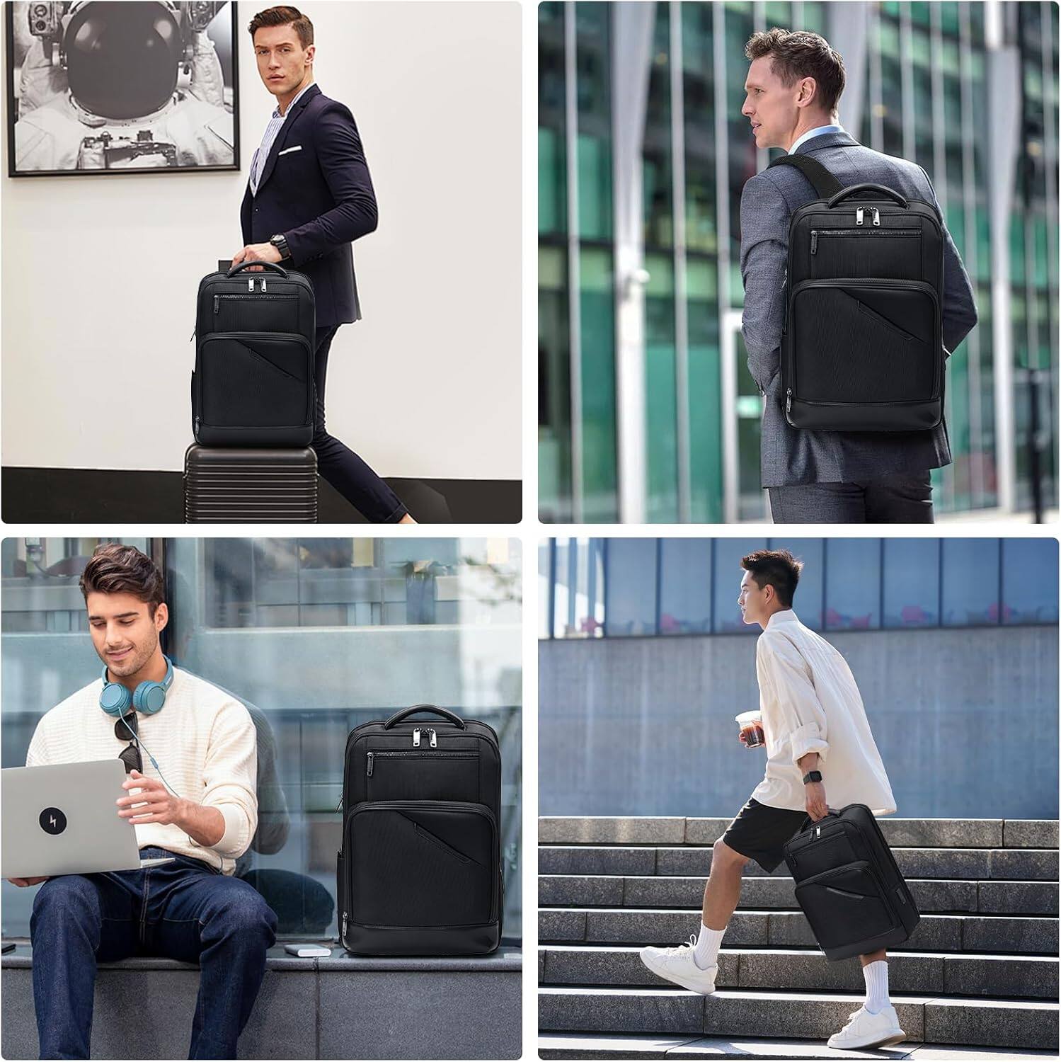 Alt View 2. Wikistore - WIKISTORE Backpack for 15.6 Inch Laptop Water Resistant Lightweight Business Travel School College Bookbag Black - Black.