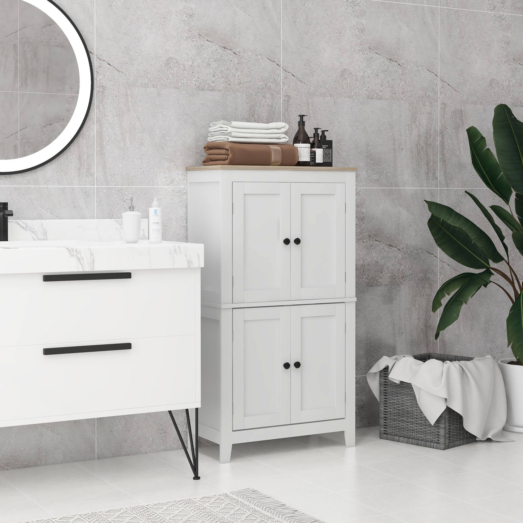 Alt View 1. Homcom - Bathroom Cabinet, Bathroom Floor Cabinet with Adjustable Shelves, Freestanding Storage Cabinet with Doors - white.