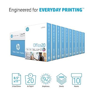 Engineered for EVERYDAY PRINTING™

hp Office 20 Paper

- 8.5" x 11" (216 x 279mm)
- 20 lb. (75g/m²)
- 92 Brightness
- 5000 Sheets
- 10 Reams
