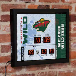 Evergreen Enterprises - Minnesota Wild 15" x 19" Bluetooth Scoreboard Wall Clock - Brown