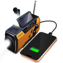 FosPower - Solar Hand Crank Emergency Radio with Flashlight Cell Phone Charger, AM/FM/NOAA Weather Radio Power Bank, IPX3 SOS Alarm - Orange