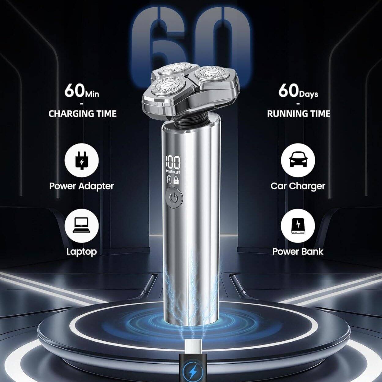 60 Min  
- CHARGING TIME  
Power Adapter  
Laptop  

60 Days  
- RUNNING TIME  
Car Charger  
Power Bank