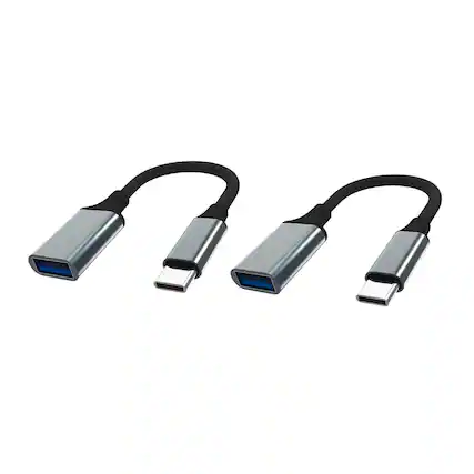 Front. Qixxronics - USB to USB-C Adapter, 2-Pack USB-C Male to USB-A Female Adapter for iPhone 17 16 15, MacBook Pro/Air 2025, iPad Pro - Gray.