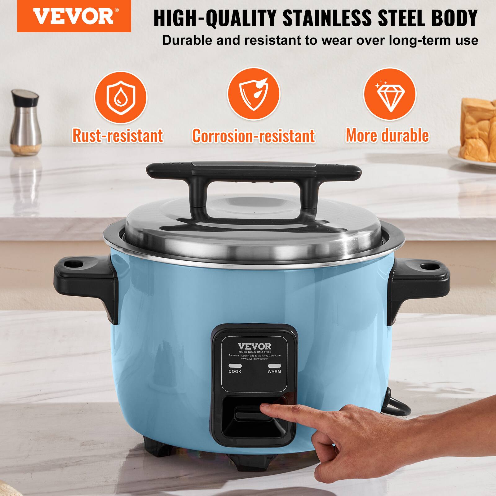 VEVOR HIGH-QUALITY STAINLESS STEEL BODY  
Durable and resistant to wear over long-term use  
Rust-resistant  
Corrosion-resistant  
More durable  

VEVOR TOYOK was MALK PRICE Tetwor Support and there Certificall SUPER MIXX CHYNOW!  
COOK  
WARM