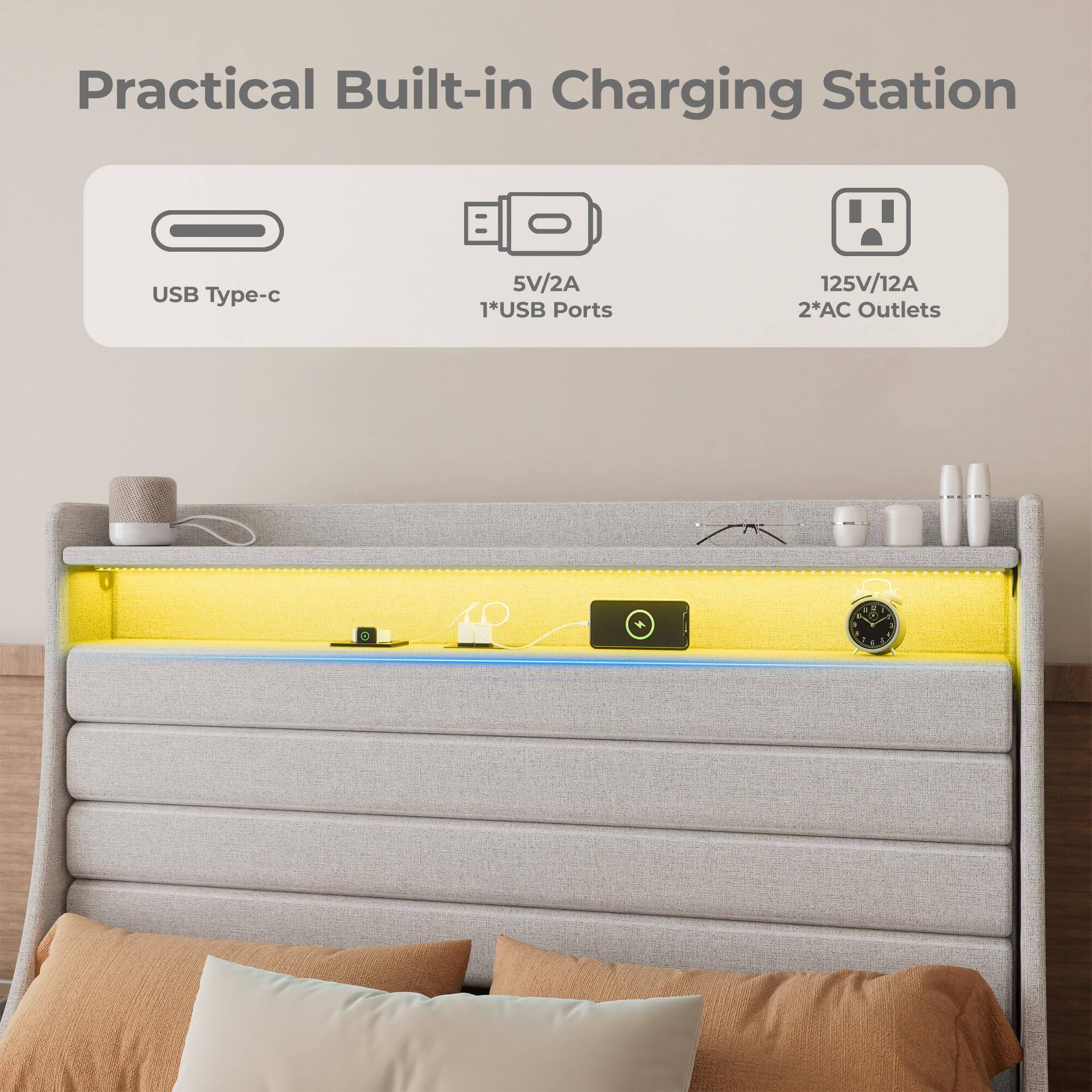 Practical Built-in Charging Station

- USB Type-c
- 5V/2A 1*USB Ports
- 125V/12A 2*AC Outlets