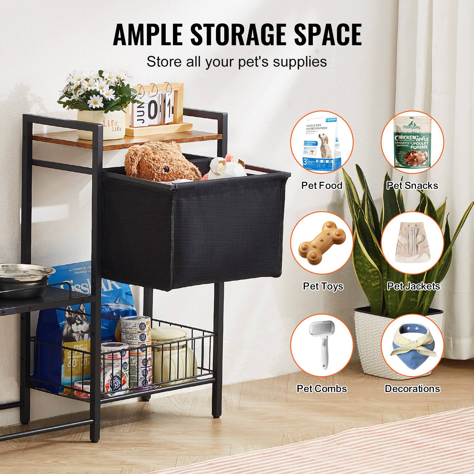 AMPLE STORAGE SPACE  
Store all your pet's supplies  

- Pet Food  
- Pet Snacks  
- Pet Toys  
- Pet Jackets  
- Pet Combs  
- Decorations