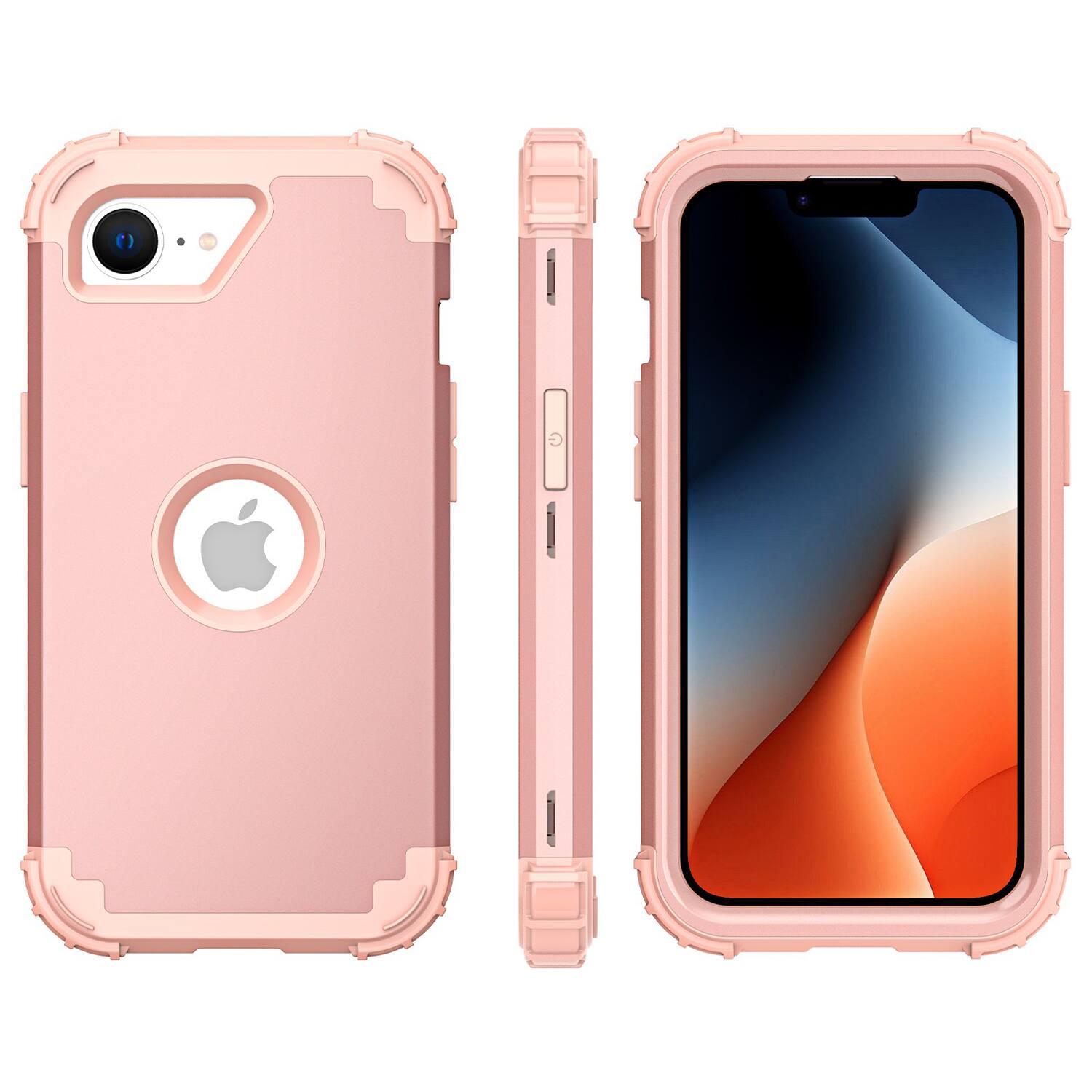 Angle. UUCOVER - Heavy Duty Protective Case for iPhone 17e / iPhone 16e ,Shockproof Silicone+PC Hybrid Case Anti-Scratch Back Cover - Rosegold.