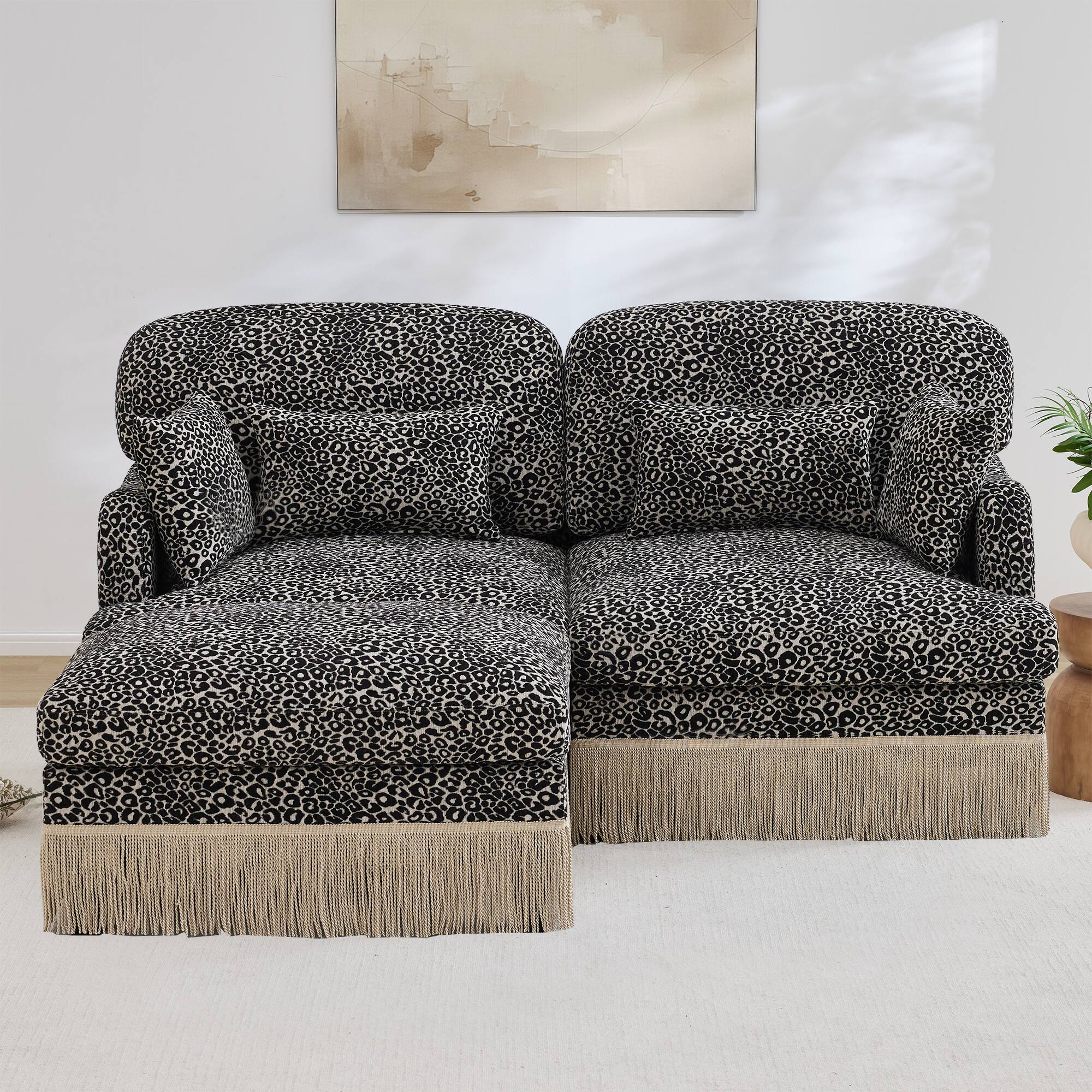 Angle. Anysun - Delicate Fashion Style Chenille Leopard Printing L-Shape Sofa with Movable Ottoman, Easy Assembly - khaki.