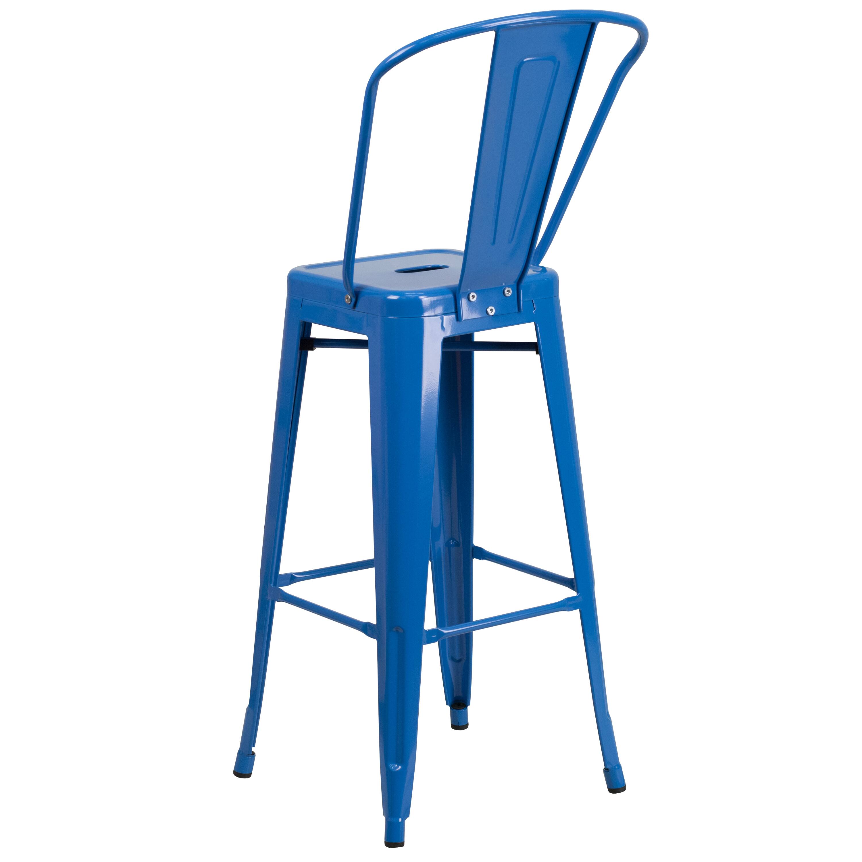 Alt View 5. Emma + Oliver - Commercial Grade 30"H Colorful Metal Indoor-Outdoor Barstool with Back - Blue.