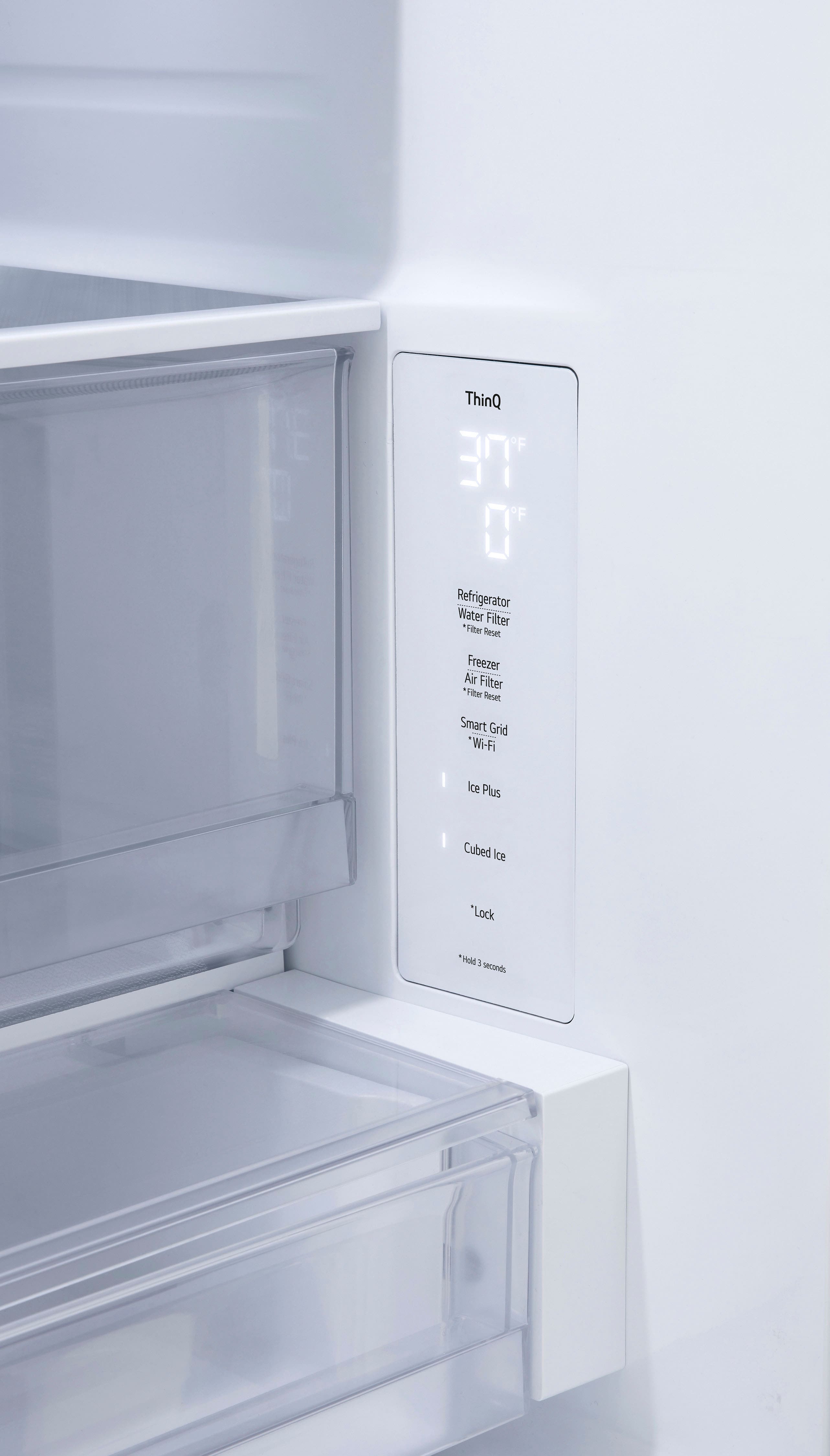 ThinQ F 3 F 0 Refrigerator Water Filter Viter Reset Freezer Air Filter *Filter Reset Smart Grid "Wi-Fi Ice Plus Cubed Ice "Lock *Yidd 30 seconds