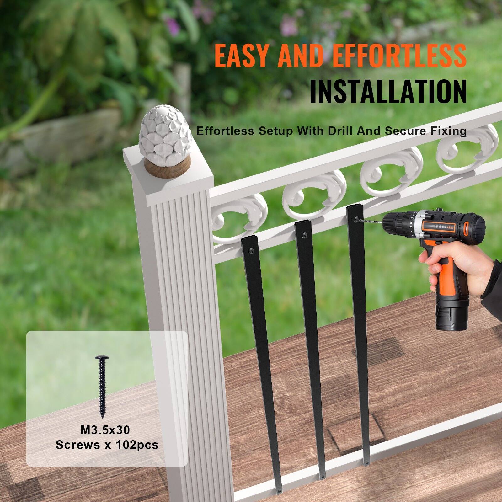 EASY AND EFFORTLESS INSTALLATION

Effortless Setup With Drill And Secure Fixing

M3.5x30 Screws x 102pcs