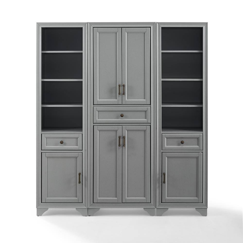Alt View 6. Crosley Furniture - Tara 3-Piece Kitchen Storage Pantry Set - Pantry & 2 Linen Cabinets - Distressed Gray.