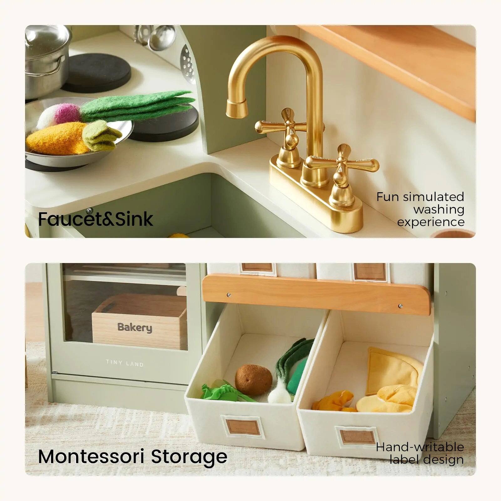 Faucet & Sink  
Fun simulated washing experience  

Bakery  
TINY LAND  
Montessori Storage  
Hand-writable label design