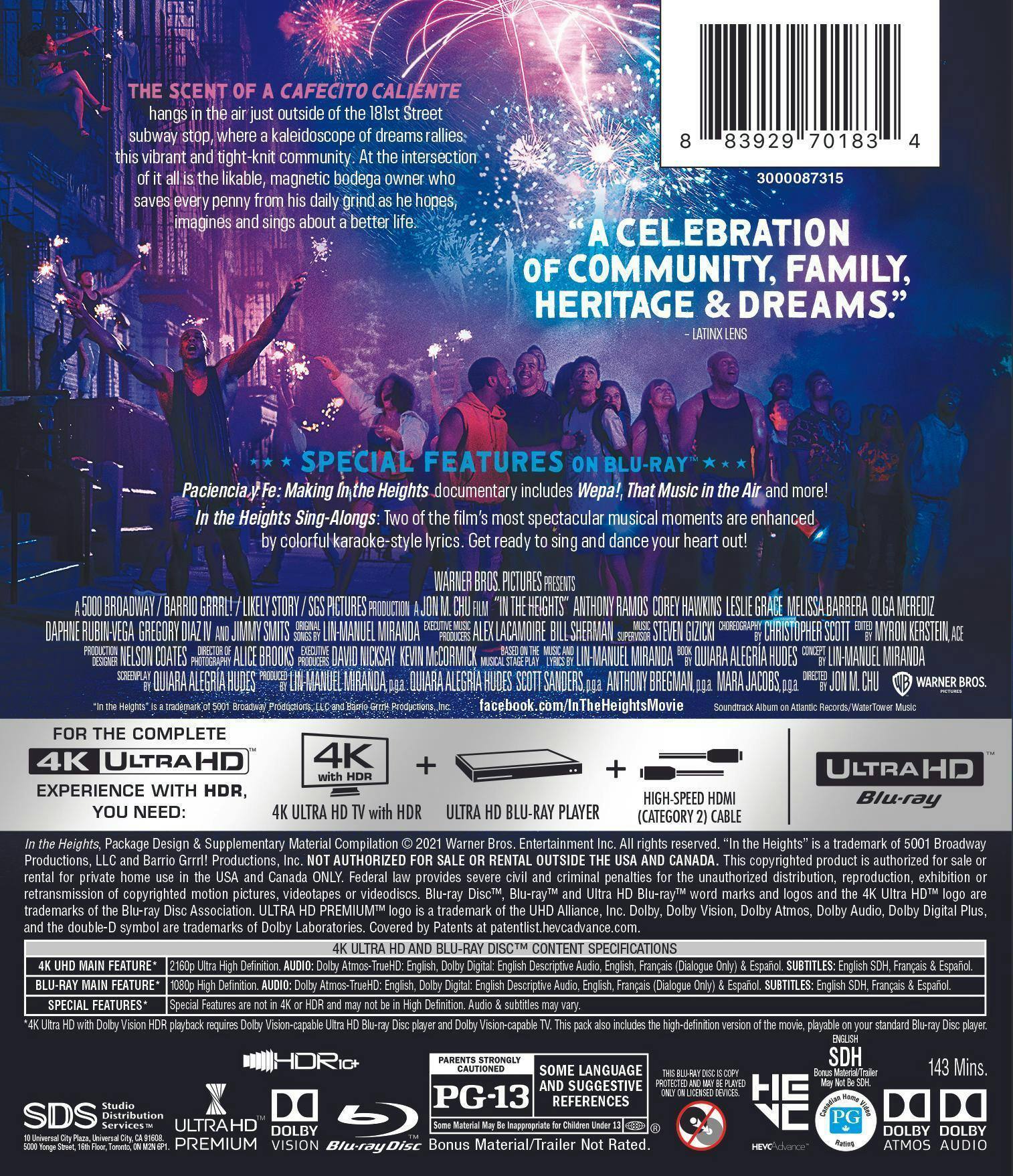 Back. In the Heights (4K Ultra HD + Blu-ray) [UHD].