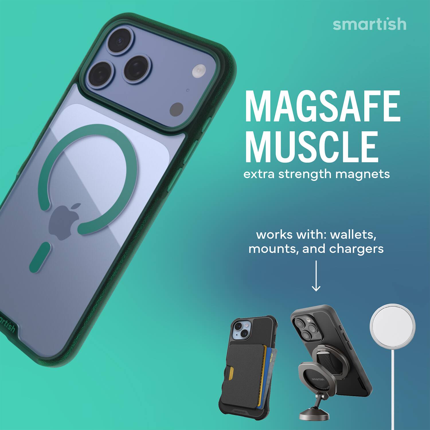smartish MAGSAFE MUSCLE extra strength magnets works with: wallets, mounts, and chargers
