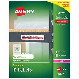 Avery - TrueBlock Laser Durable ID Labels, 5/8" x 3", 1,600 Labels/Box - White