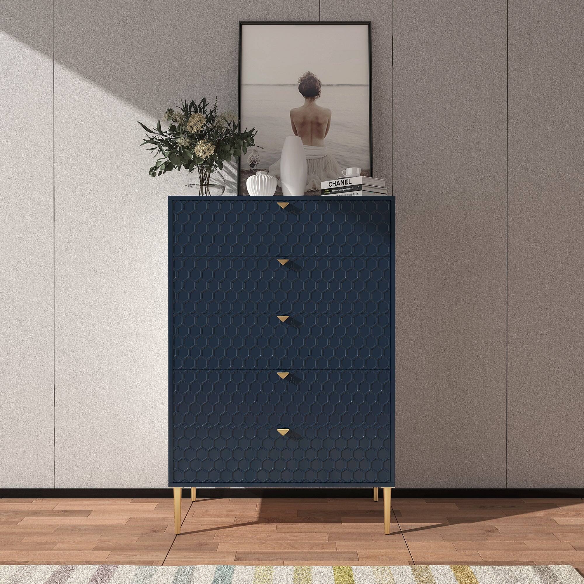 Alt View 2. Boyel Living - Blue Accent Storage Cabinet with 5-Drawer Chest - Blue.
