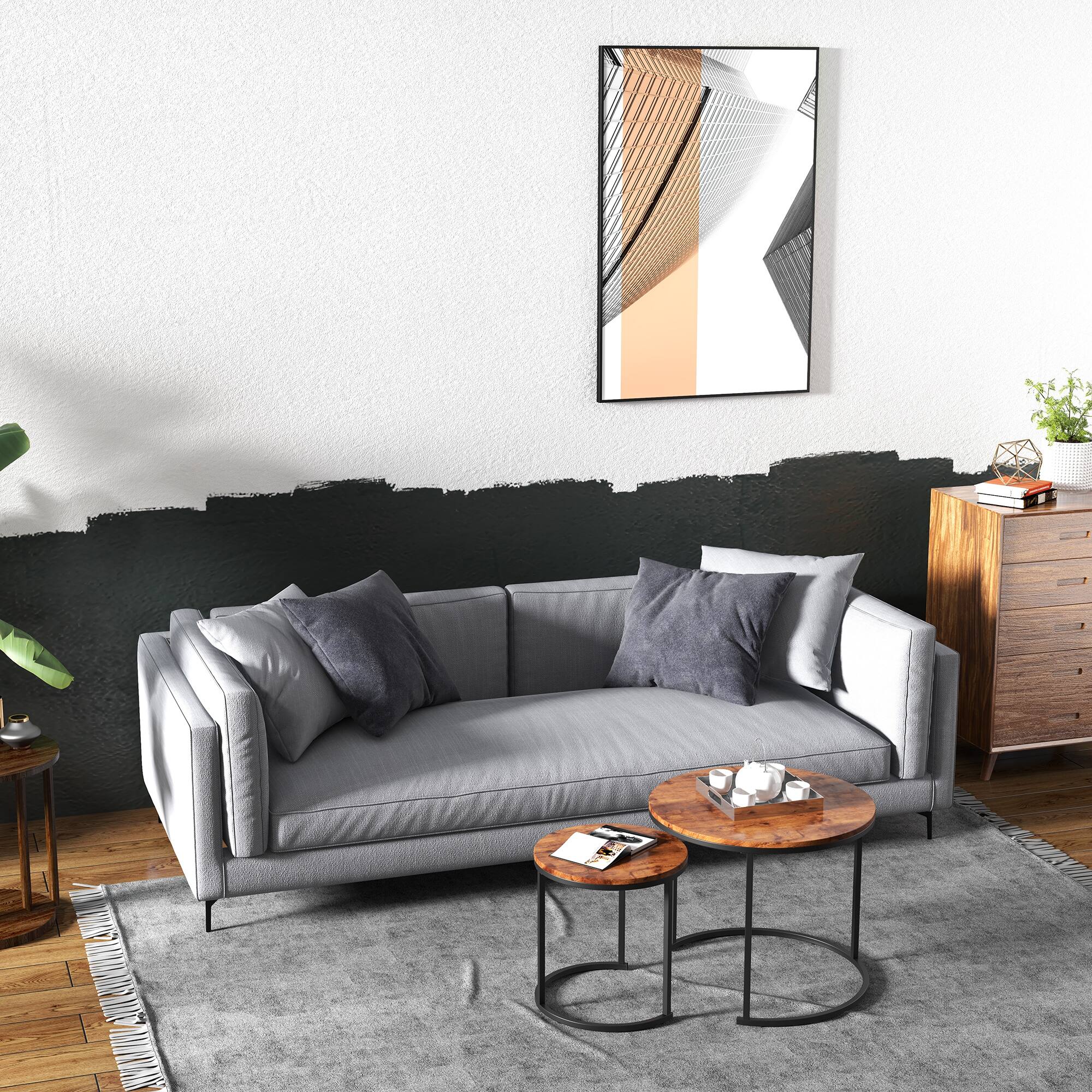 Angle. Costway - Nesting Coffee Table Set of 2 for Balcony Living Room Modern Round Side Tables Rustic Brown - Rustic Brown.