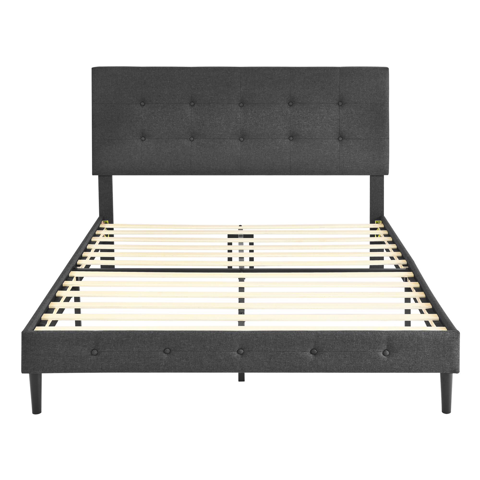 Alt View 2. Decoro - DeCoro Cambridge Upholstered Wooden Platform Bed Frame, Queen Size, Dark Grey - Grey.