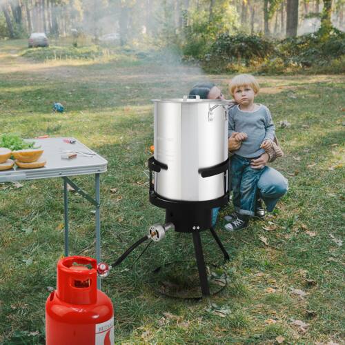 Alt View 9. Winado - Deep Turkey Fryer 30QT Gas Propane Stock Pot Cooker Rack 10QT Fish Pot for Outdoor Camping - Sliver.