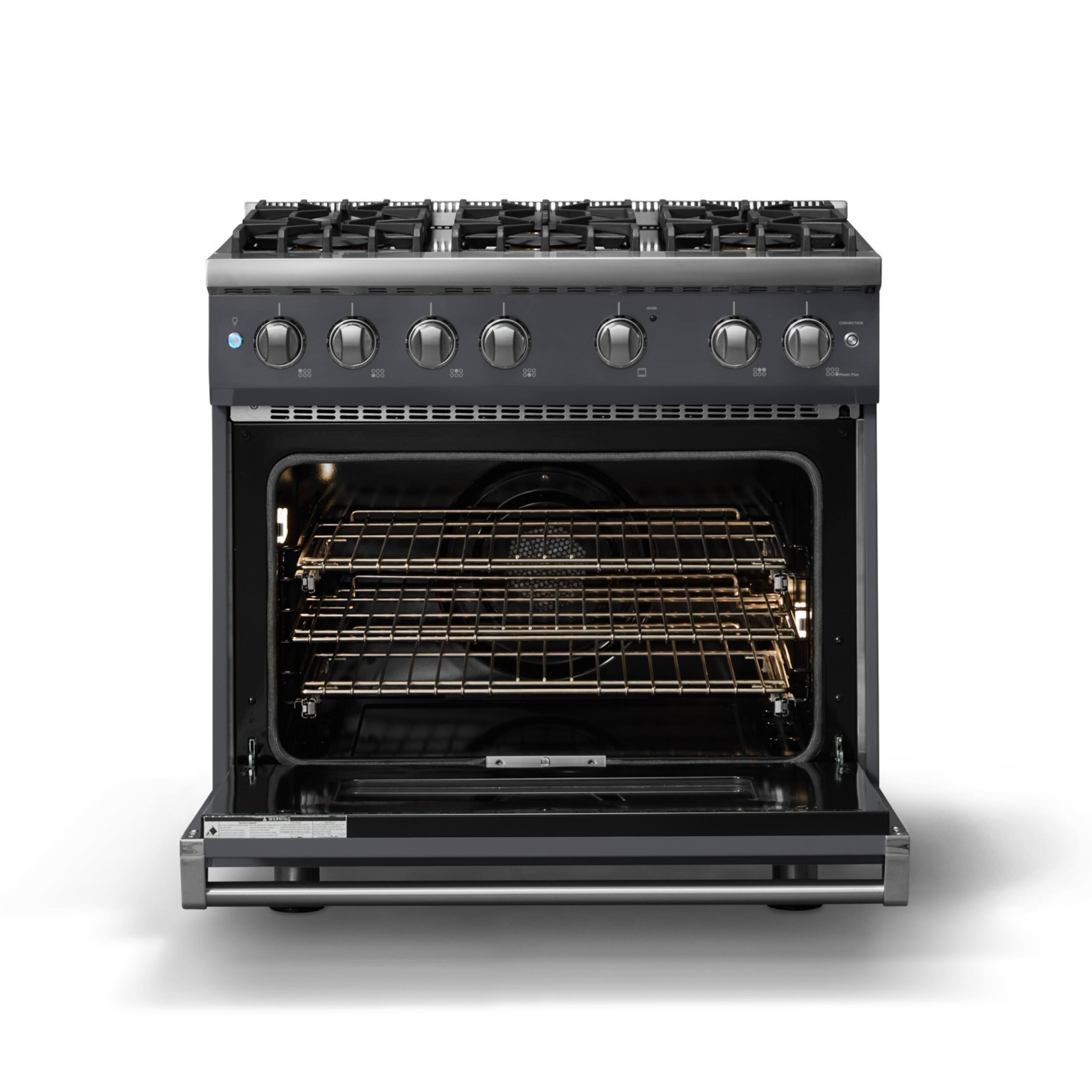 Alt View 2. Viking - 36"W. 5.1 Cu. Ft. Freestanding Manual Clean Sealed 6 Burner Gas Convection Range - Cast Black - Cast Black.