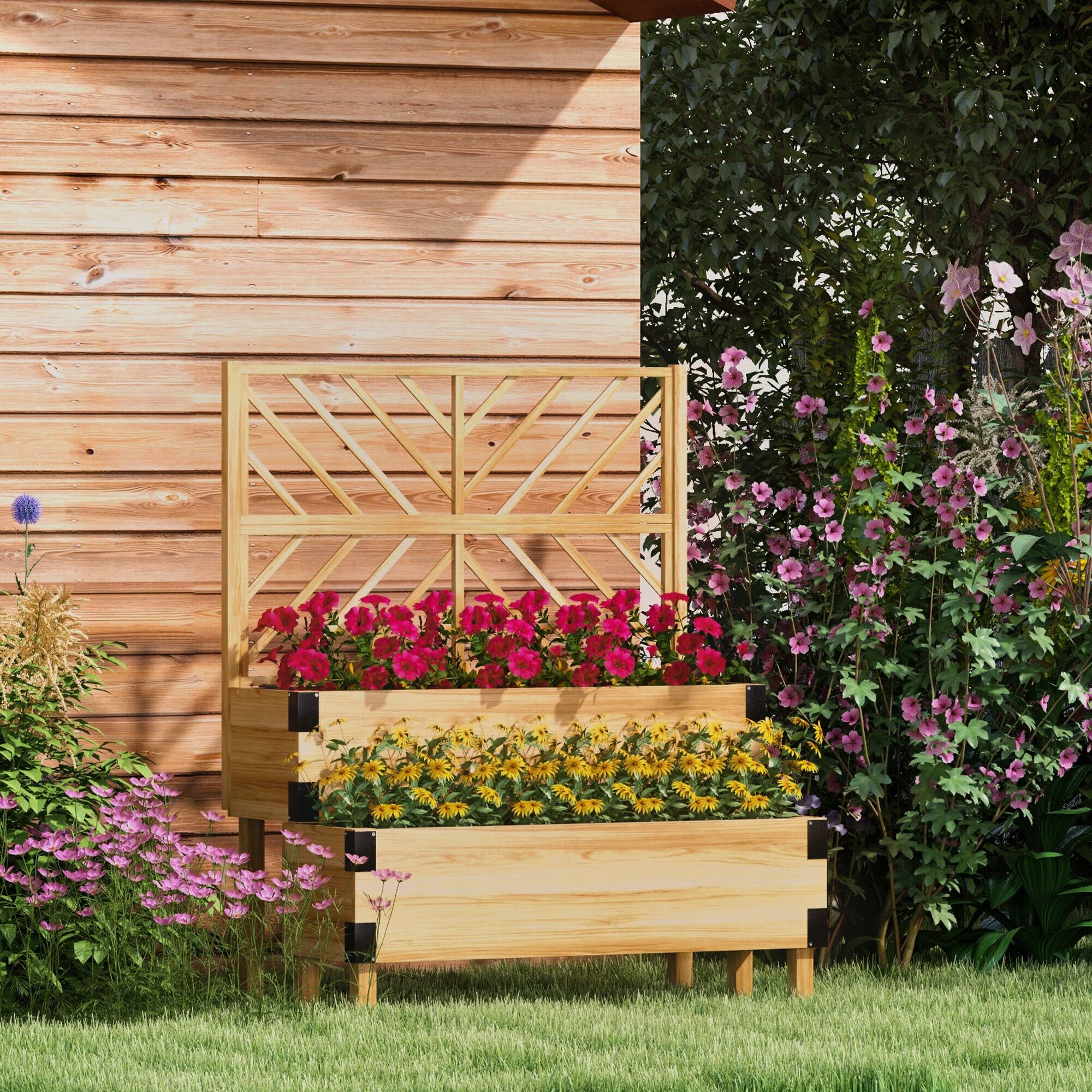 Alt View 1. Outsunny - Tier Trellis Planter - Natural Wood.