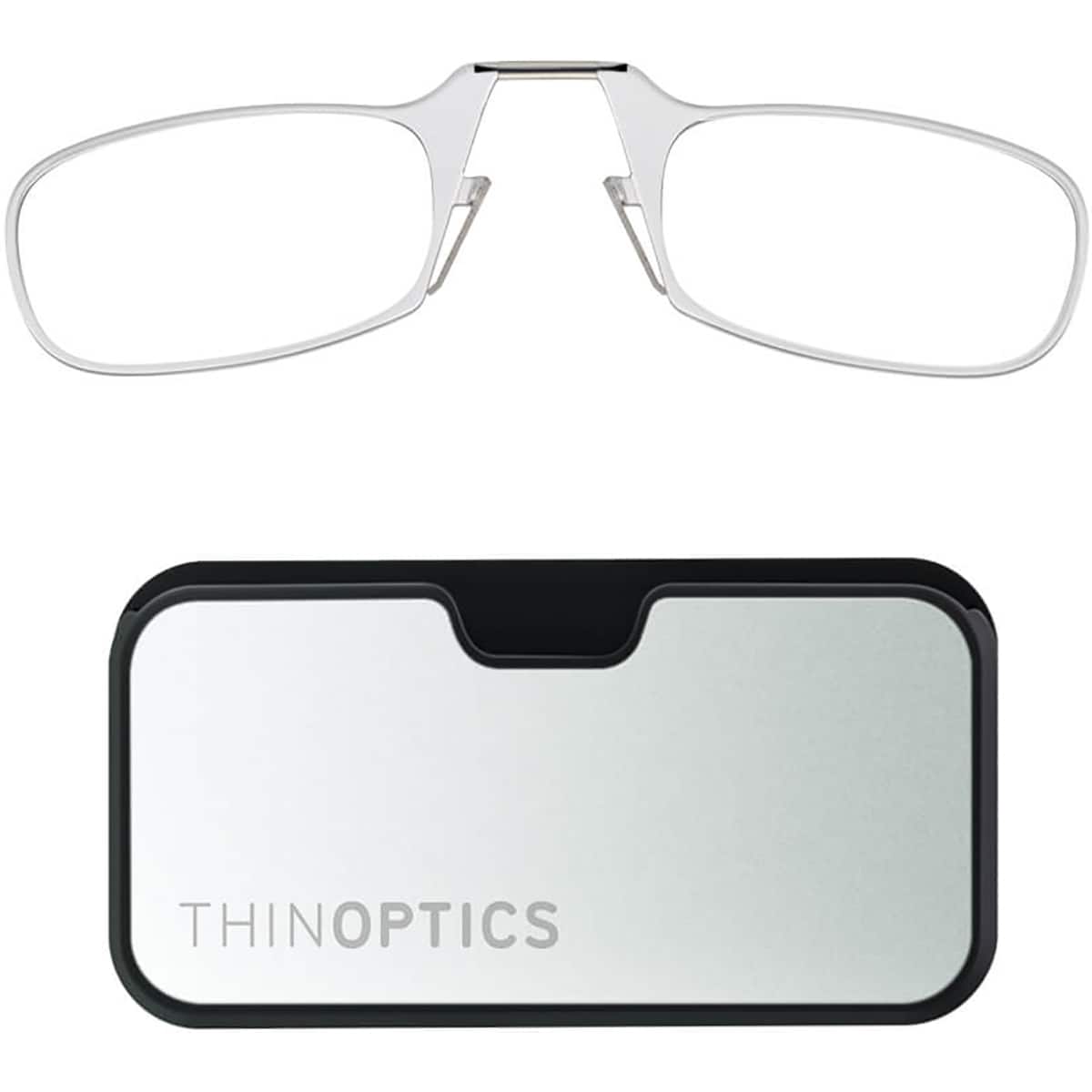ThinOptics - 1.0 Reading Glasses with Silver & Black Metal Universal Pod Case - Clear