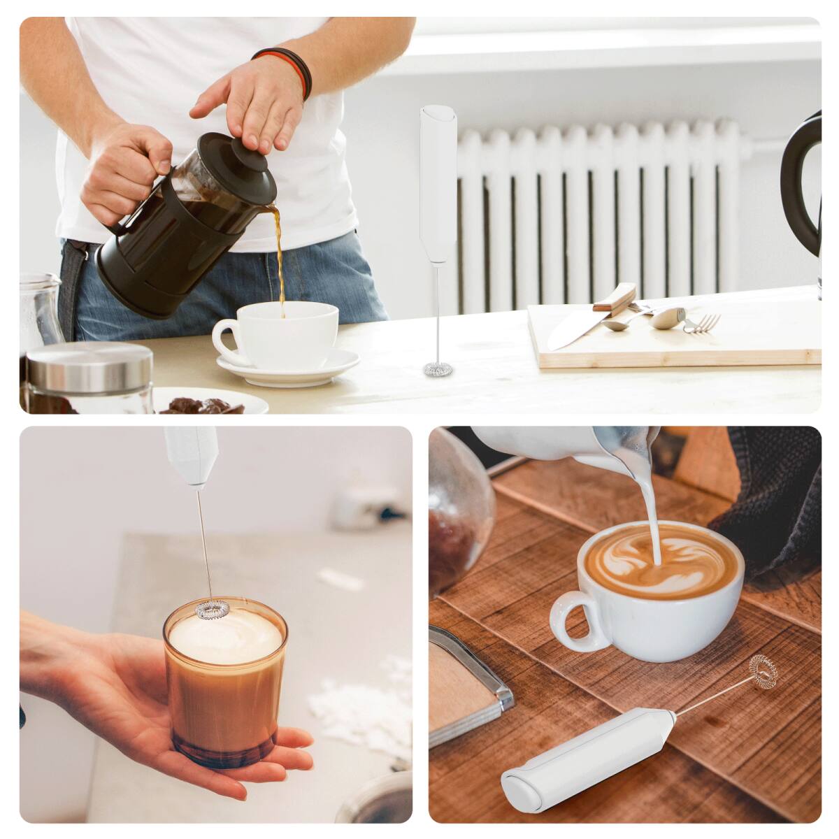 Alt View 1. Tooloton - Handheld Milk Frother, Mini Foam Maker for Coffee, Matcha and Hot Chocolate, Stand Not Included, White - White.