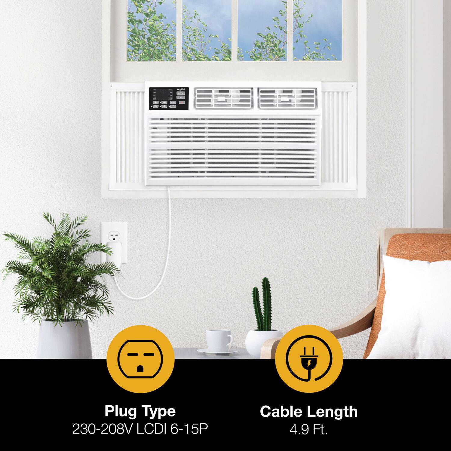 The text on the image reads "Plug Type 230-208V LCDI 6-15P Cable Length 4.9 Ft."