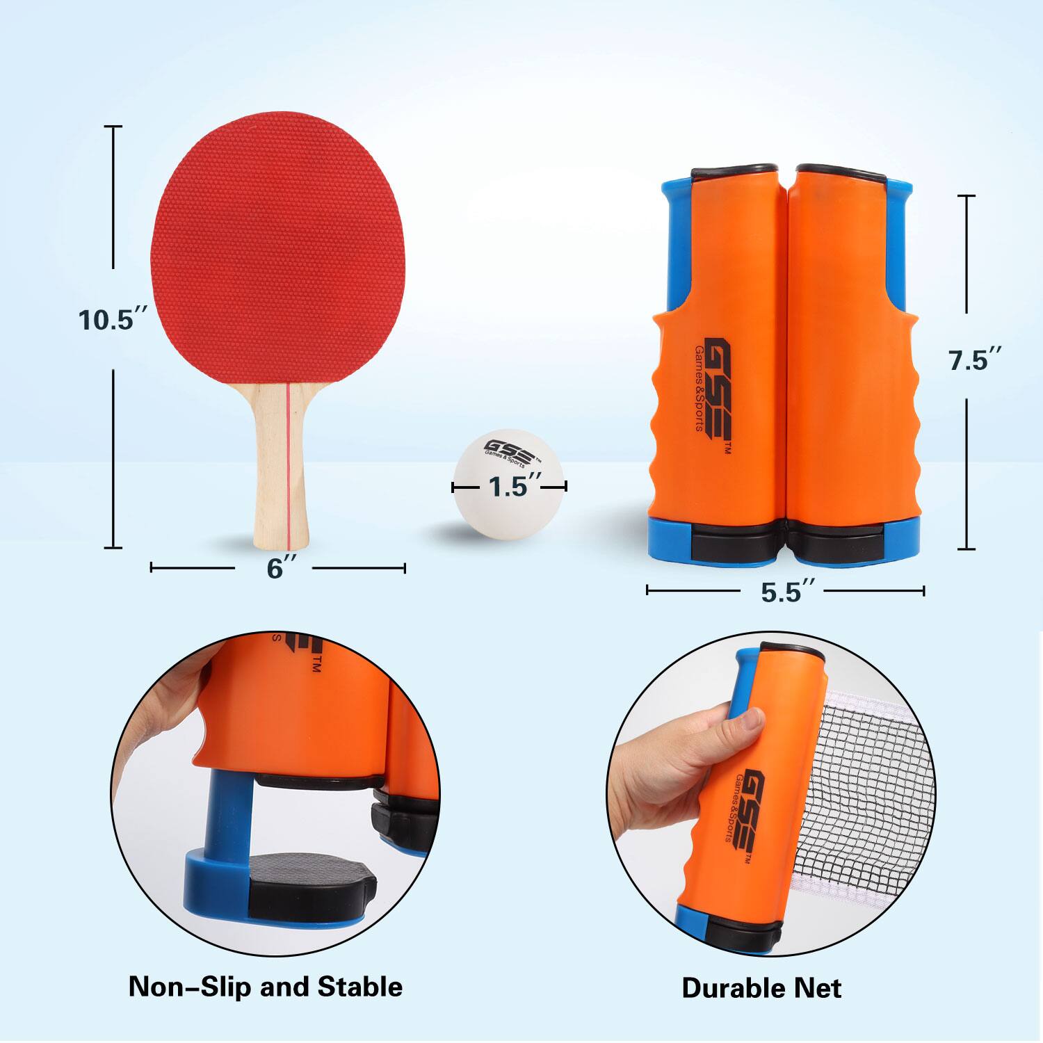 10.5" 7.5" 6" 5.5" 1.5" Non-Slip and Stable Durable Net